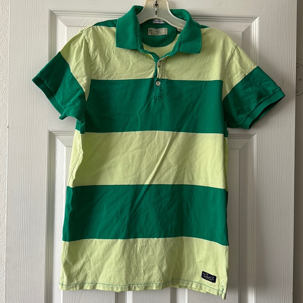 Scotch & Soda Green Stripe Rugby Polo Size Medium